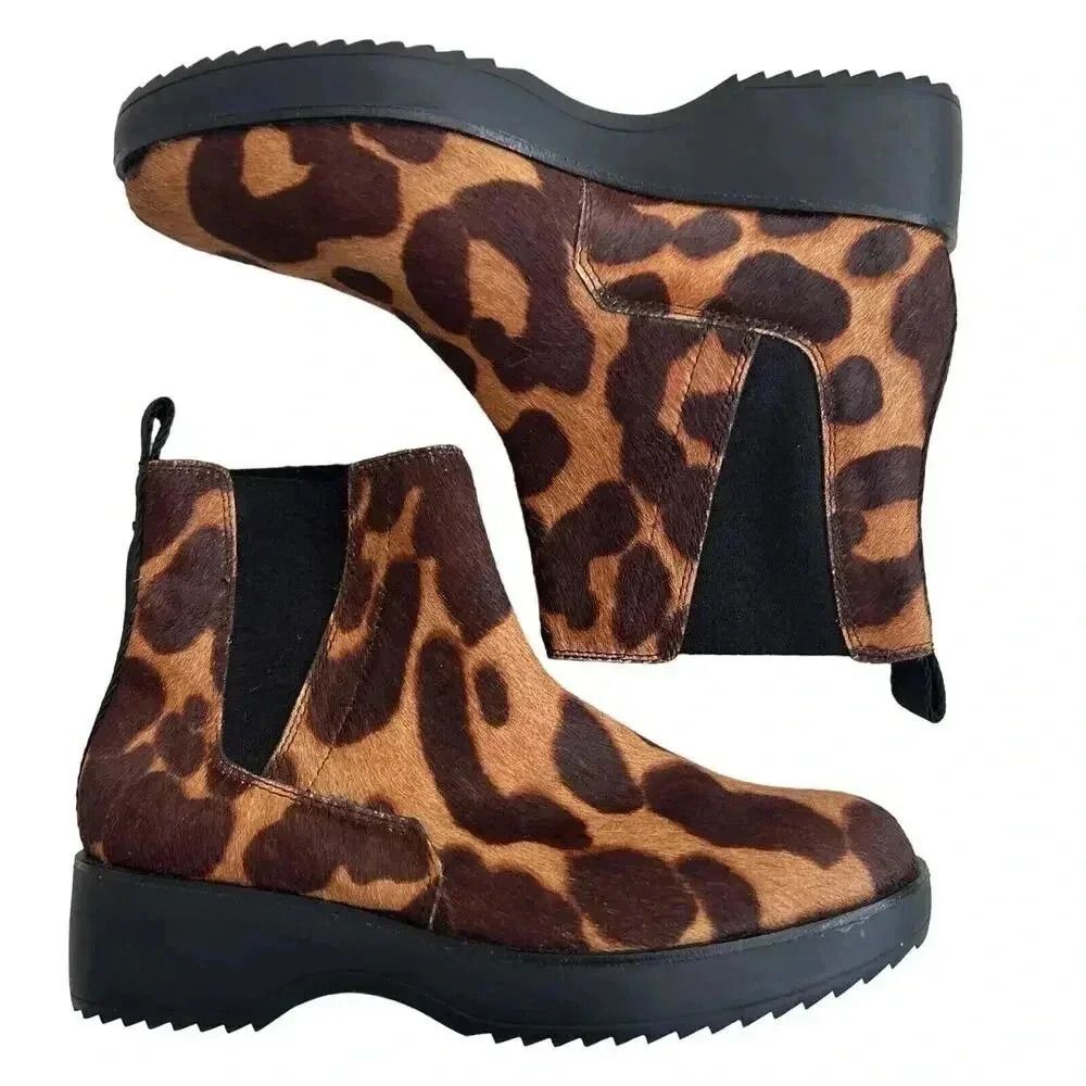 Leopard Print Calf Hair Pony Chelsea Booties LOUISE ET CIE Women’s Size 8M 38.5